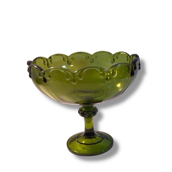 Vintage Indiana Glass AVOCADO Green Round Teardrop X-LARGE Compote Candy Dish - Picture 1 of 6